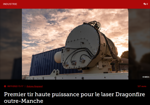 Premier Tir Haute Puissance Pour Le Laser Dragonfire Outre Manche NAE