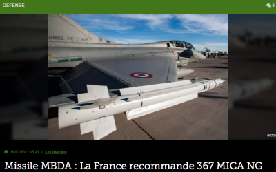 Missile MBDA : La France recommande 367 MICA NG