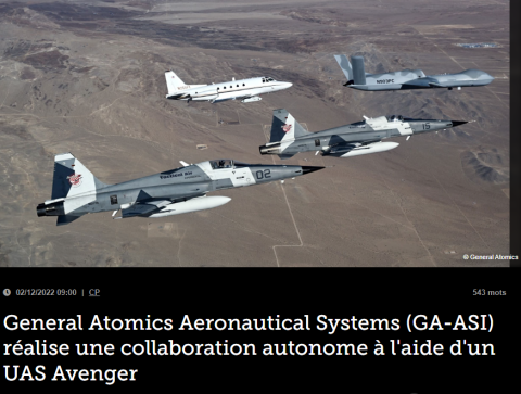 General Atomics Aeronautical Systems (GA-ASI) Réalise Une Collaboration ...